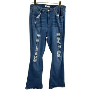 YMI Jeans Womens Size 18 High-Rise Flare Distressed‎ Ripped Denim Blue